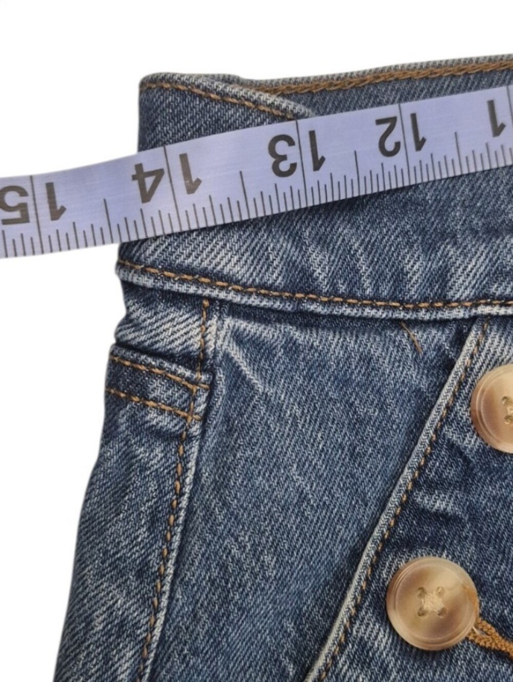 LOFT Blue Denim Flare/Wide Leg Jeans with Tan Buttons